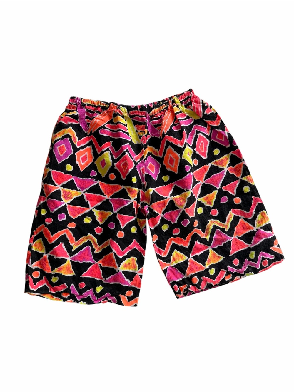 Vintage 1980s Neon Geometric Cotton Shorts | Elastic Waist | Handmade | One Size